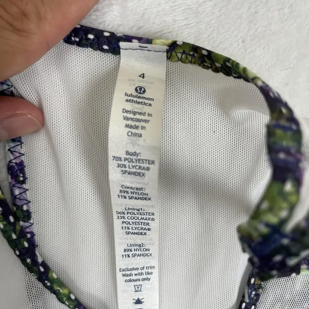 Lululemon Running In The City Tank Top Womens 4 Green Floral Built In Bra